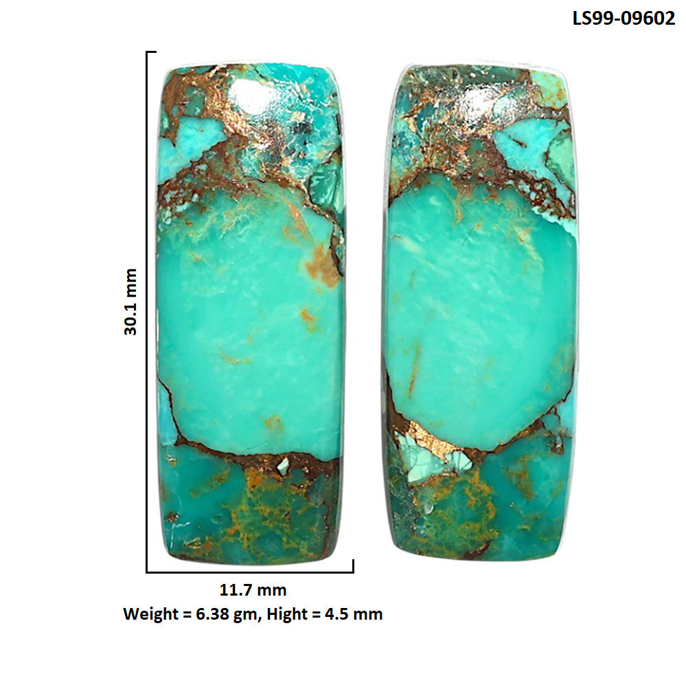 Natural Kingman Copper Teal Turquoise 11.7x30.1x4.5 mm Cushion Shape Polished Gemstone LS99-09602