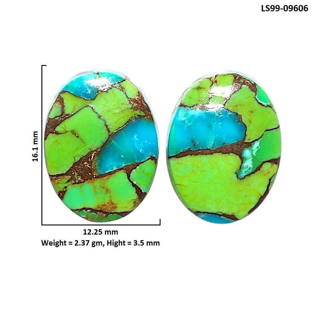 Natural Blue Turquoise In Green Mohave 12.25x16.1x3.5 mm Oval Shape Polished Gemstone LS99-09606