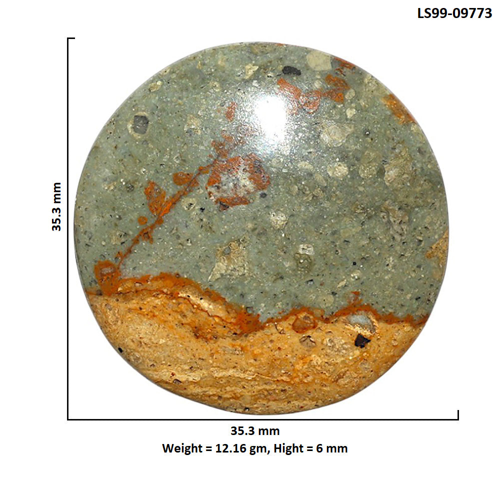 Natural Rocky Butte Picture Jasper 35.3x35.3x6 mm Round Shape Polished Gemstone LS99-09773