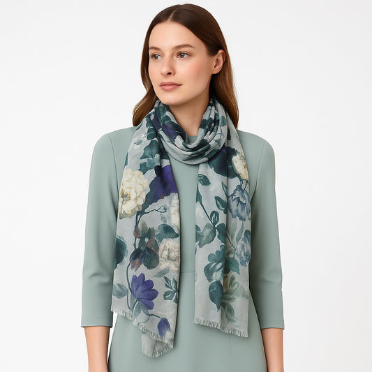 Premium Quality Printed Floral Scarf Cashmere Wool Lightweight MSL202