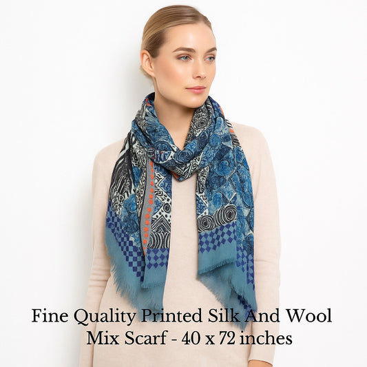 Premium and Soft Quality Printed Scarf Silk and Wool Lightweight MSW105