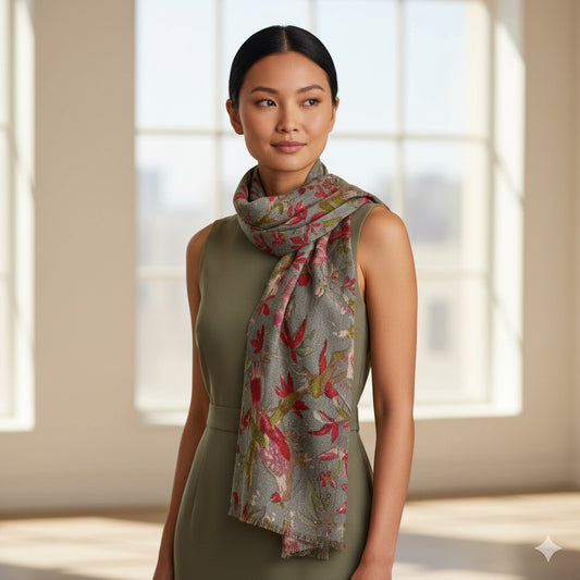 Premium Quality Printed Floral Scarf Cashmere Wool Lightweight MWL302