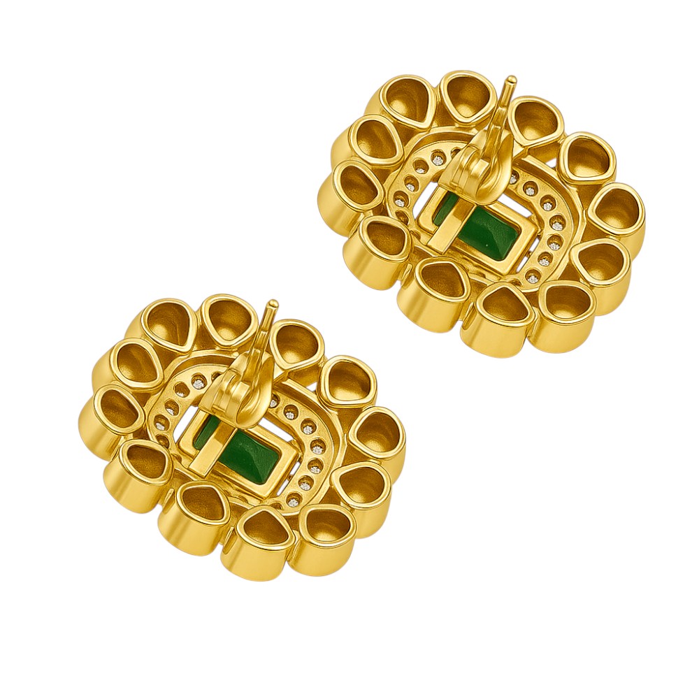 Royal Kundan Polki Stud Earrings 18K Gold Plated Handmade Jewelry PGE1001