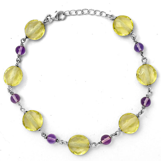 Faceted Lemon Quartz Briolette & Amethyst Bracelet B-1008 SDB3569