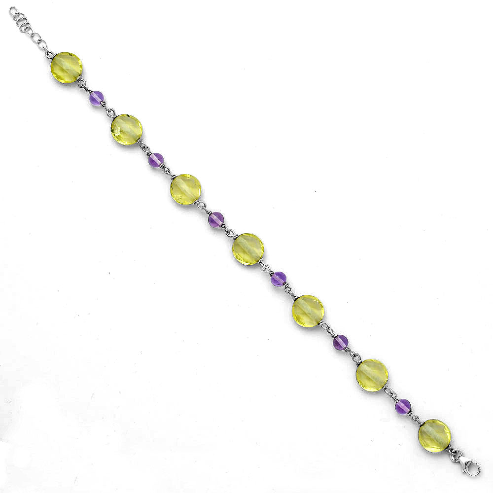 Faceted Lemon Quartz Briolette & Amethyst Bracelet B-1008 SDB3569