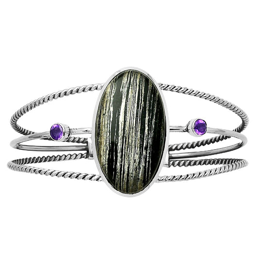 Silver Leaf Obsidian Cuff Bangle Bracelet B-1011 SDB4355