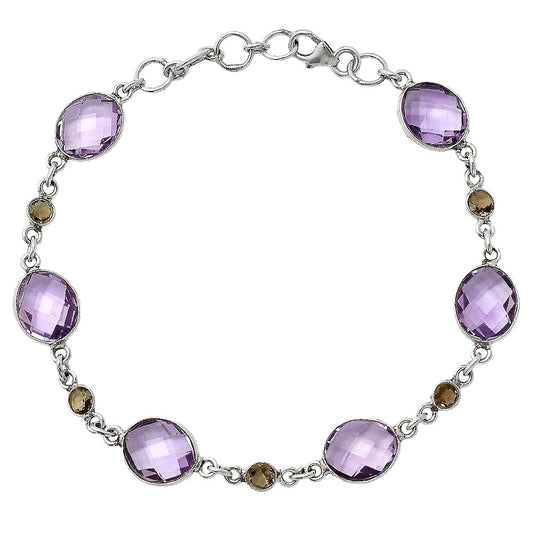 Amethyst Checker Briolette & Smoky Quartz Bracelet B-1006 SDB5170