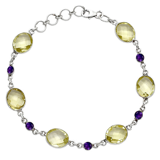 Lemon Quartz Checker Briolette & Amethyst Bracelet B-1006 SDB5171