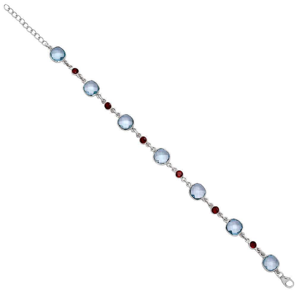 Sky Blue Topaz Checker Briolette & Garnet Bracelet B-1006 SDB5297