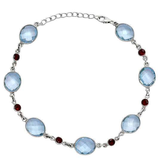 Sky Blue Topaz Checker Briolette & Garnet Bracelet B-1006 SDB5301