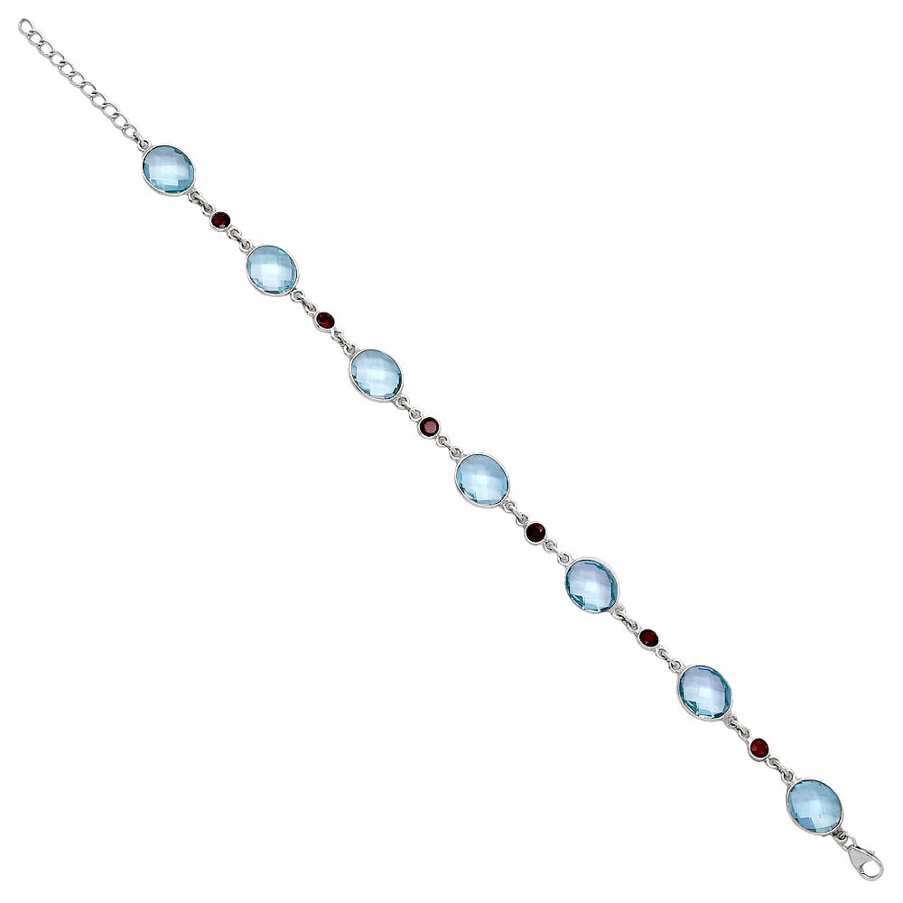 Sky Blue Topaz Checker Briolette & Garnet Bracelet B-1006 SDB5301