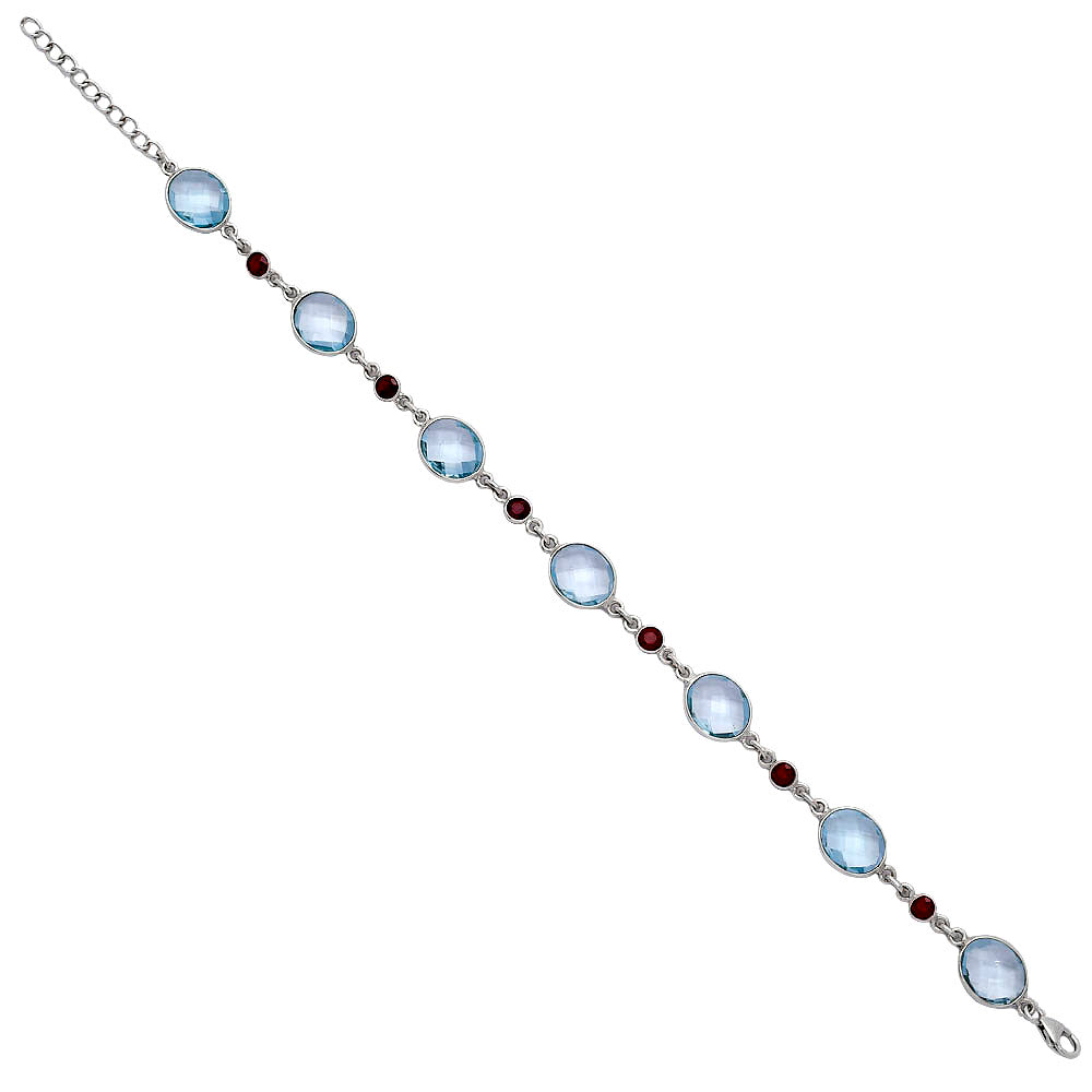 Sky Blue Topaz Checker Briolette & Garnet Bracelet B-1006 SDB5302