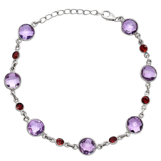 Amethyst Checker Briolette & Garnet Bracelet B-1006 SDB5303