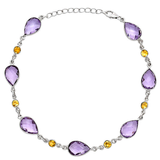 Amethyst Checker Briolette & Citrine Bracelet B-1006 SDB5309