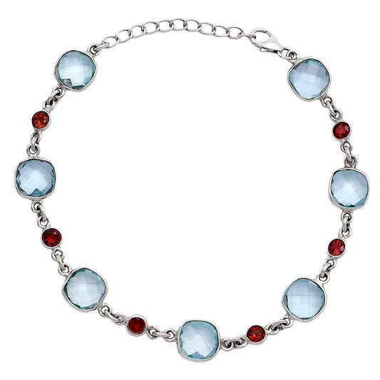 Sky Blue Topaz Checker Briolette & Garnet Bracelet B-1006 SDB5327