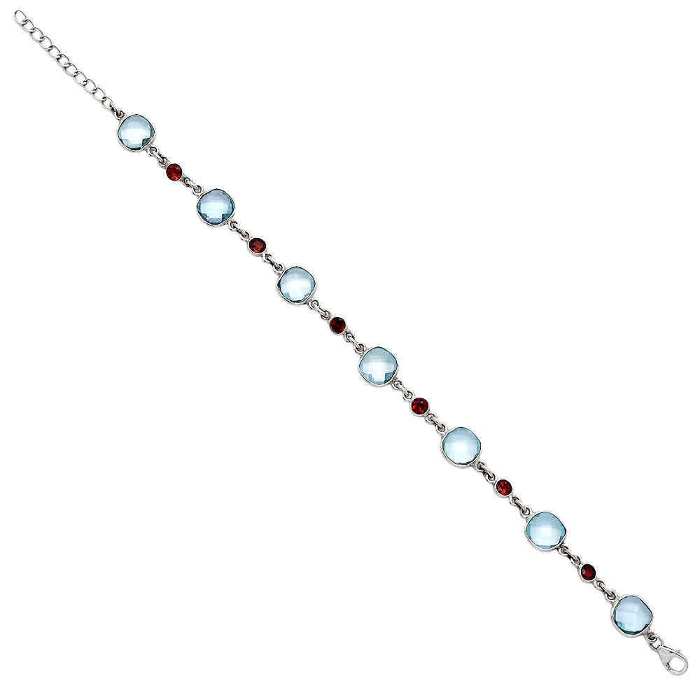 Sky Blue Topaz Checker Briolette & Garnet Bracelet B-1006 SDB5327