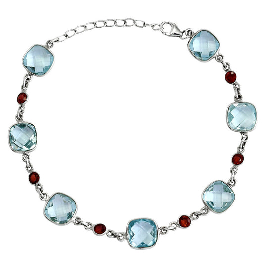 Sky Blue Topaz Checker Briolette & Garnet Bracelet B-1006 SDB5331