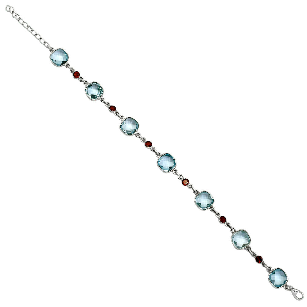 Sky Blue Topaz Checker Briolette & Garnet Bracelet B-1006 SDB5331
