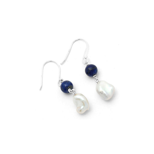 Natural Fresh Water Biwa Pearl & Lapis Earrings E-1010 SDE64153