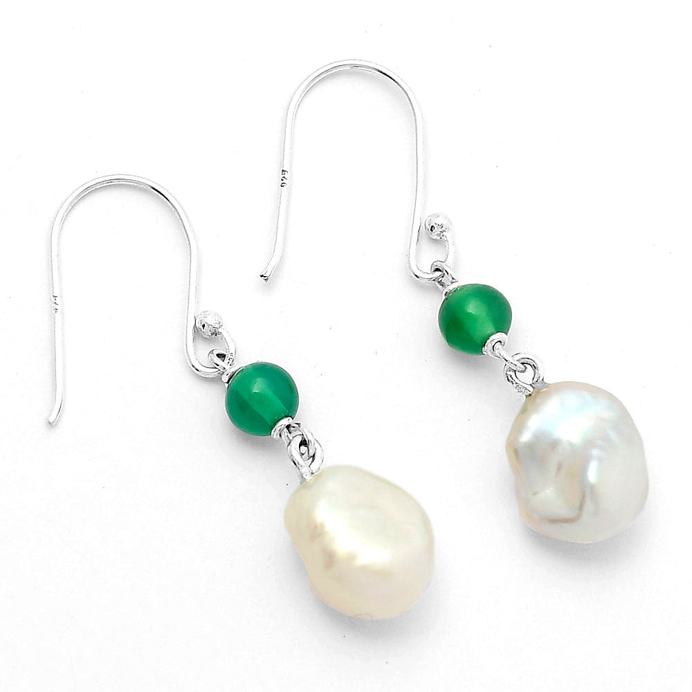 Fresh Water Biwa Pearl & Green Onyx Earrings E-1010 SDE64160