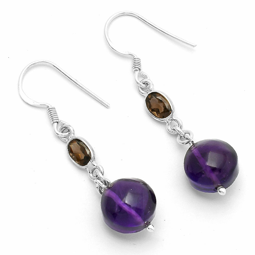 African Amethyst & Smoky Quartz Earrings E-1012 SDE64802