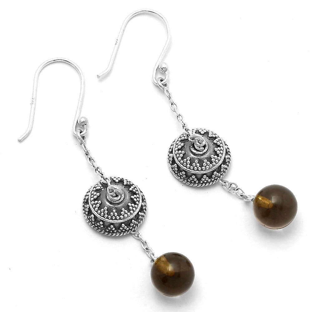 Natural Smoky Quartz Ball - Brazil Earrings E-1025 SDE64994