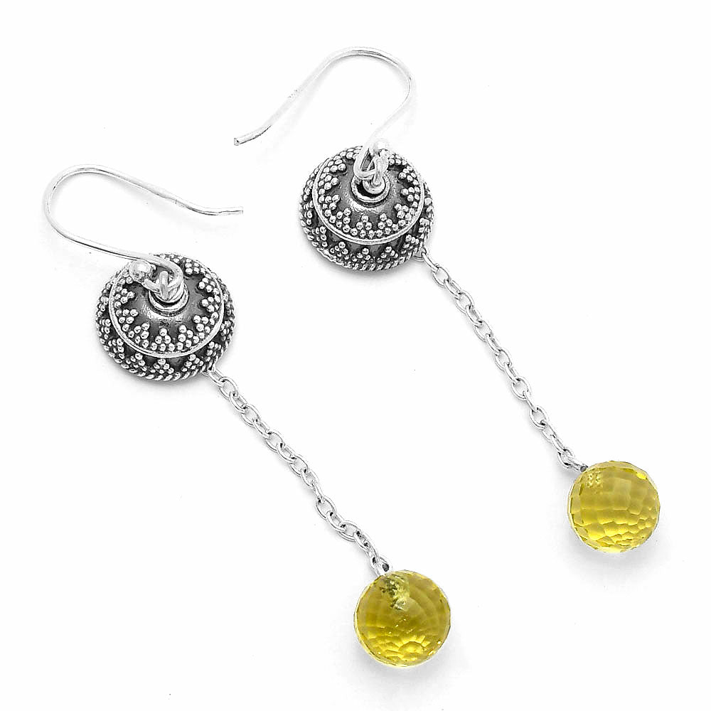 Natural Lemon Quartz Briolette Ball Earrings E-1025 SDE65004