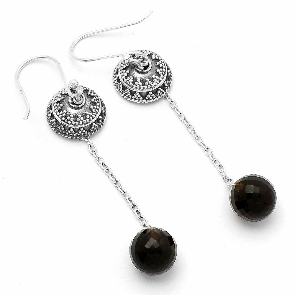 Smoky Quartz Briolette Ball - Brazil Earrings E-1025 SDE65010
