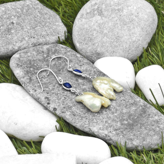 Natural Fresh Water Pearl & Lapis Earrings E-1011 SDE65349