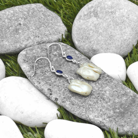 Natural Fresh Water Pearl & Lapis Earrings E-1011 SDE65352