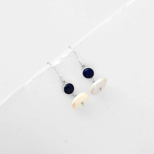 Natural Fresh Water Pearl & Lapis Earrings E-1012 SDE65598