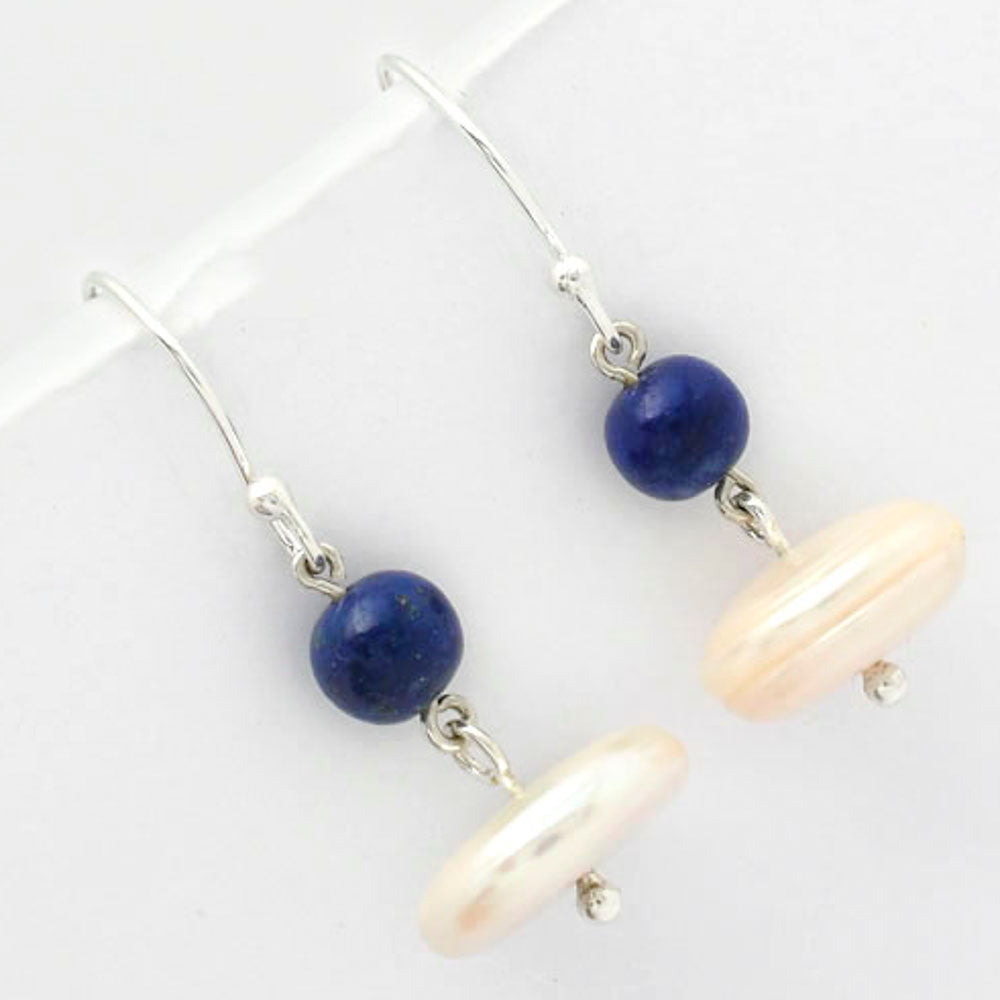 Natural Fresh Water Pearl & Lapis Earrings E-1009 SDE65607