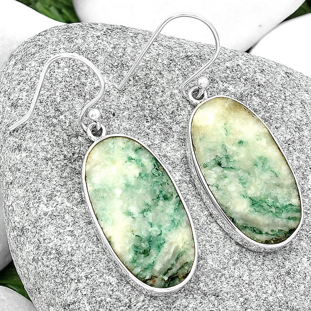 Natural Tree Weed Moss Agate - India Earrings E-1001 SDE68702