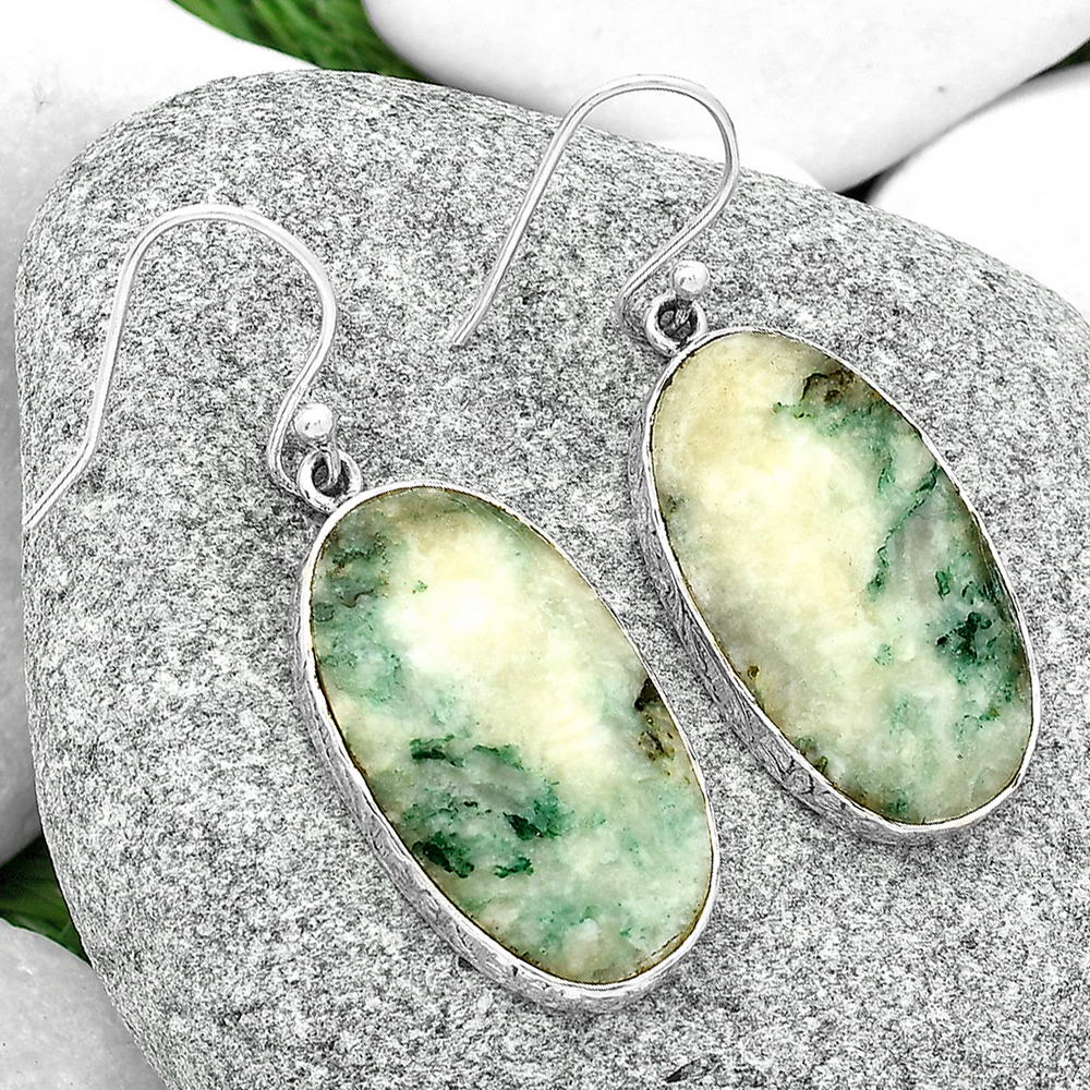 Natural Tree Weed Moss Agate - India Earrings E-1001 SDE68798