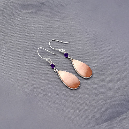 Natural Pink Aventurine & Amethyst Earrings E-1002 SDE77437