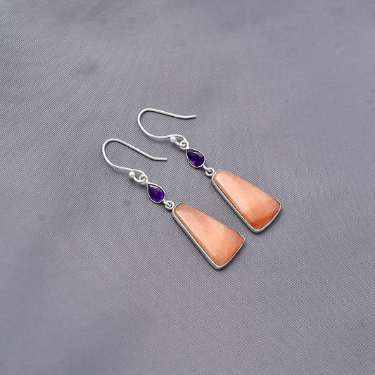 Natural Pink Aventurine & Amethyst Earrings E-1002 SDE77472
