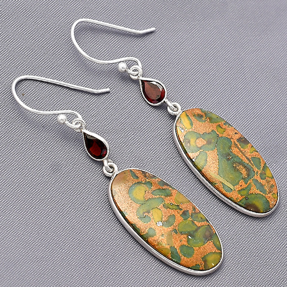 Natural Bamboo Jasper & Garnet Earrings E-1002 SDE77484