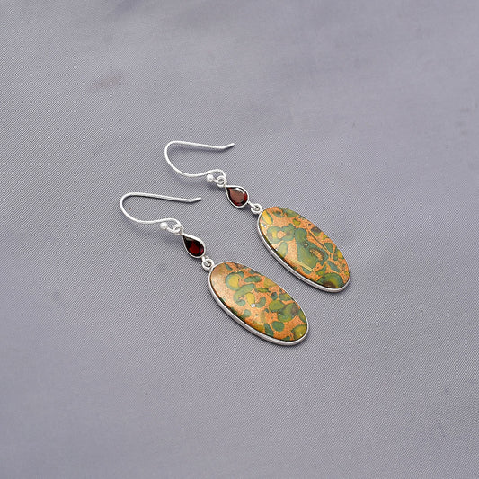 Natural Bamboo Jasper & Garnet Earrings E-1002 SDE77484