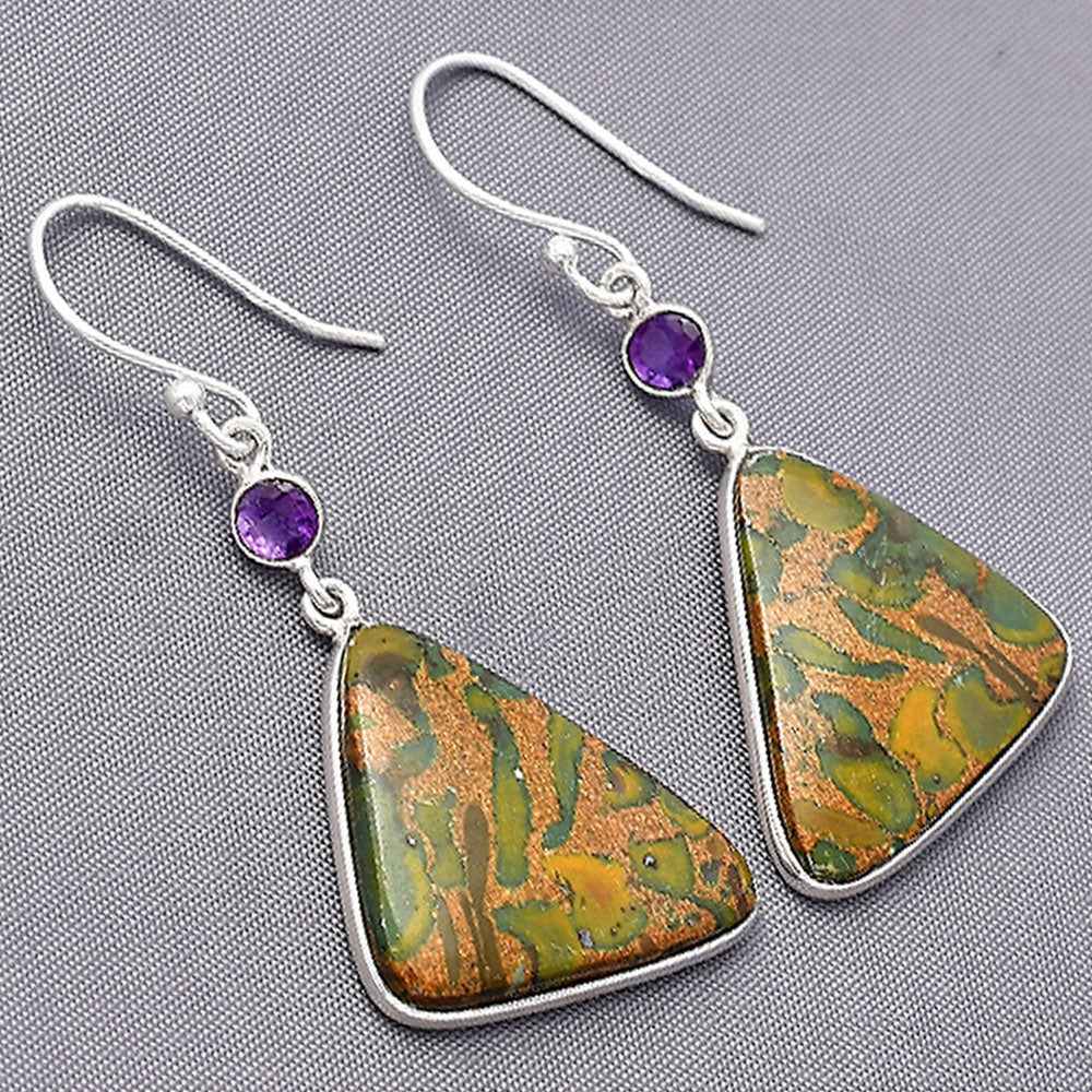 Natural Bamboo Jasper & Amethyst Earrings E-1002 SDE77490