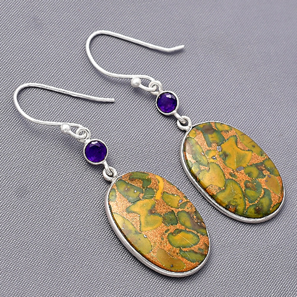 Natural Bamboo Jasper & Amethyst Earrings E-1002 SDE77492