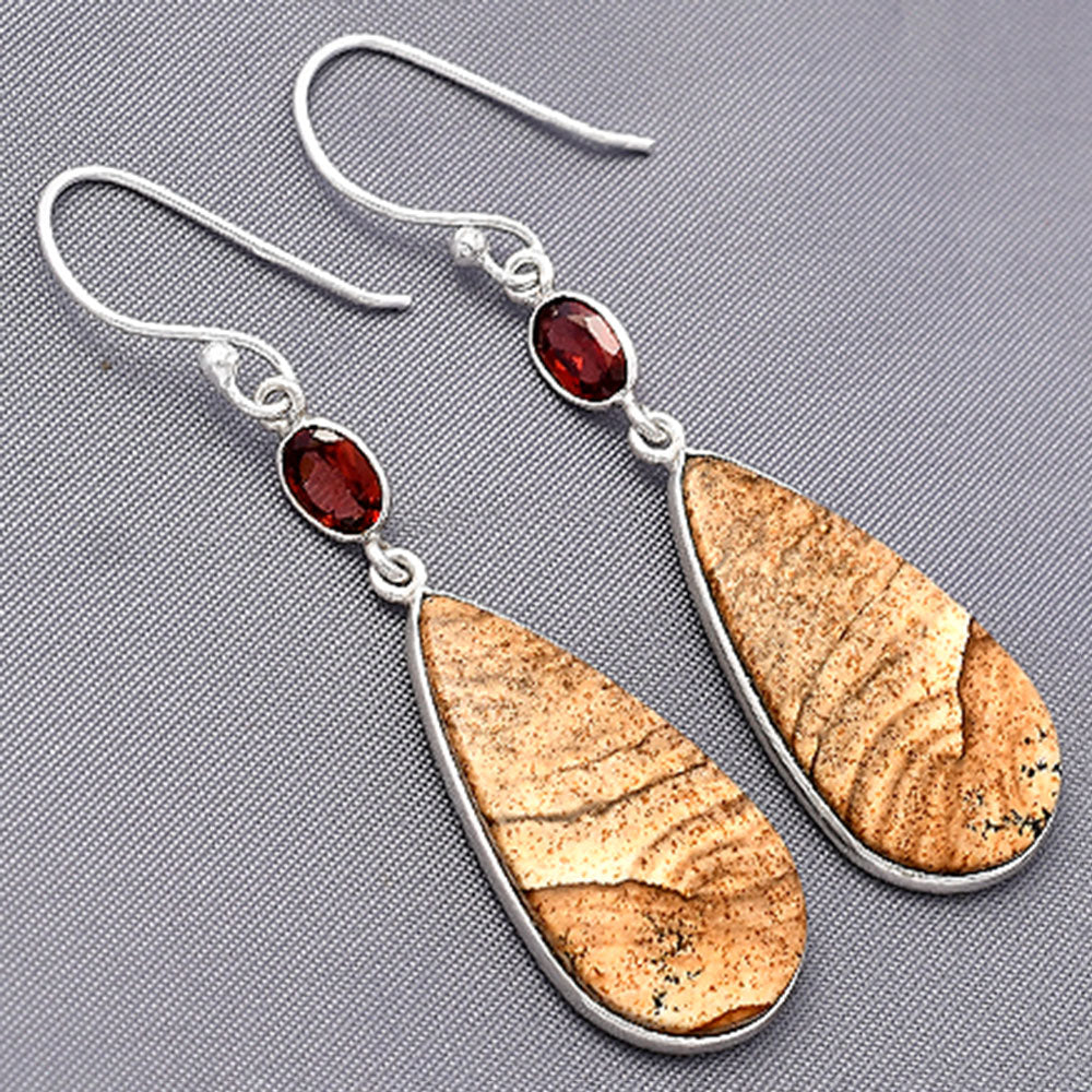Natural Picture Jasper & Garnet Earrings E-1002 SDE77528