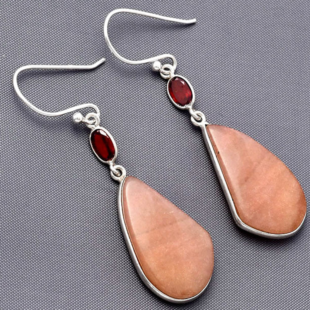 Natural Pink Aventurine & Garnet Earrings E-1002 SDE77620