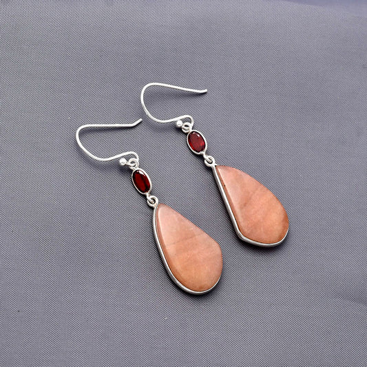 Natural Pink Aventurine & Garnet Earrings E-1002 SDE77620