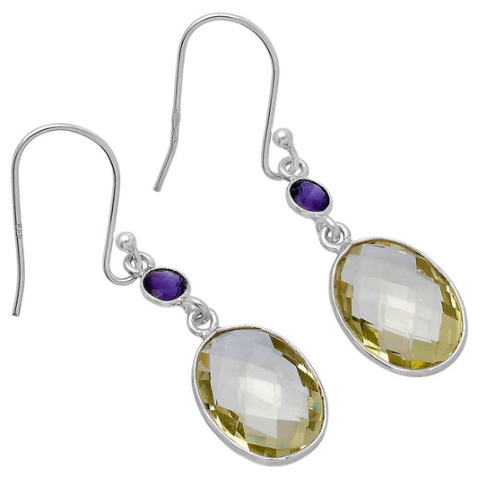 Lemon Quartz Briolette Checker & Amethyst Earrings E-1006 SDE80330