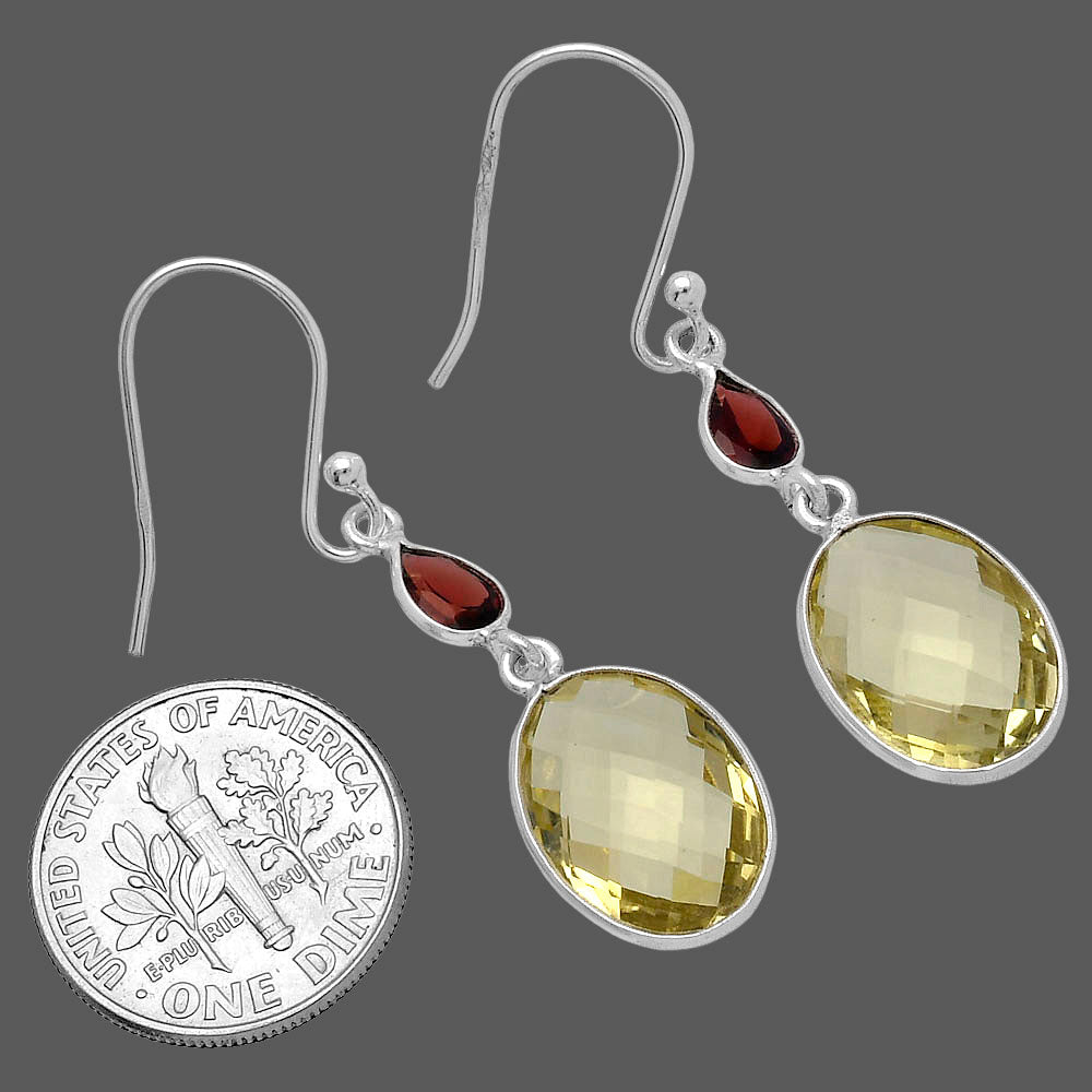 Lemon Quartz Briolette Checker & Garnet Earrings E-1006 SDE80331