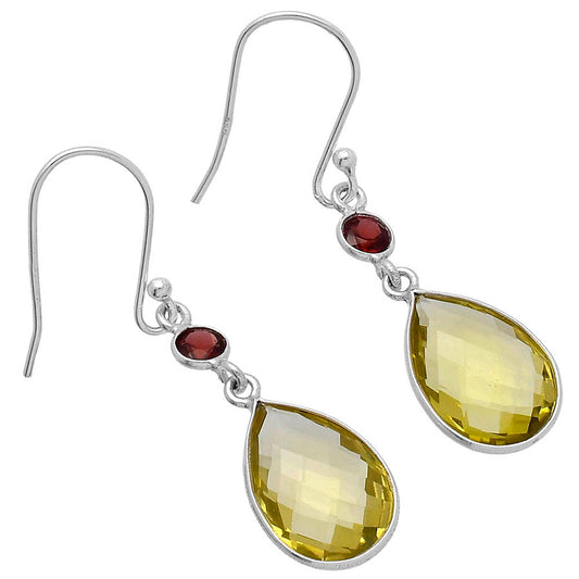 Lemon Quartz Briolette Checker & Garnet Earrings E-1006 SDE80335