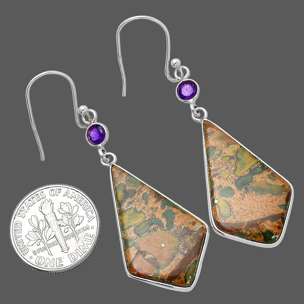 Natural Bamboo Jasper & Amethyst Earrings E-1002 SDE80563