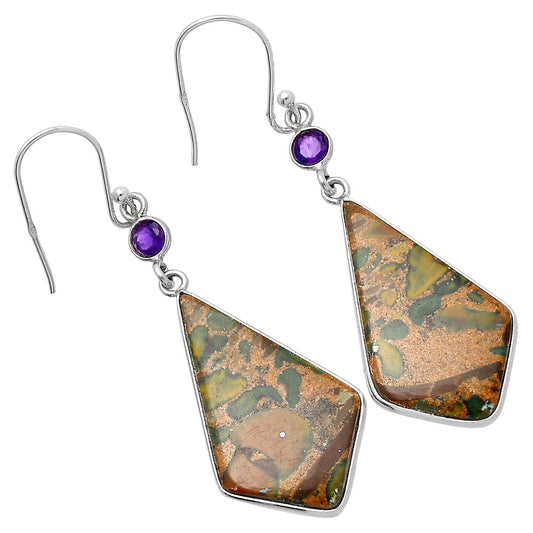Natural Bamboo Jasper & Amethyst Earrings E-1002 SDE80563