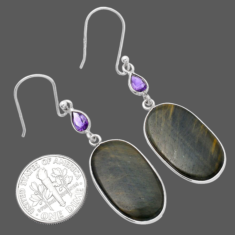 Natural Blue Tiger Eye & Amethyst Earrings E-1002 SDE80592