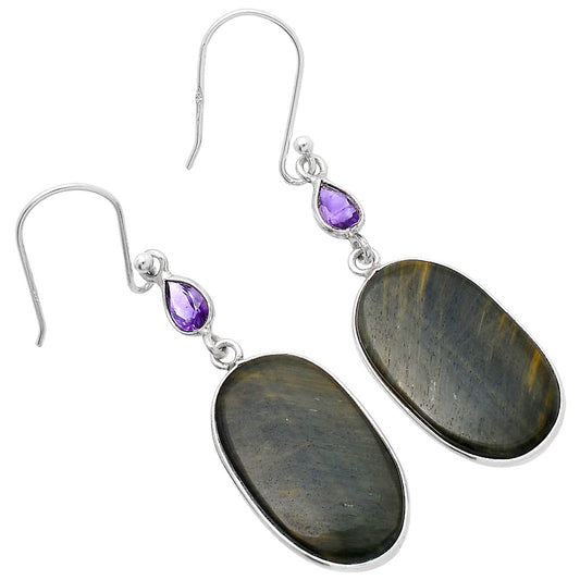 Natural Blue Tiger Eye & Amethyst Earrings E-1002 SDE80592